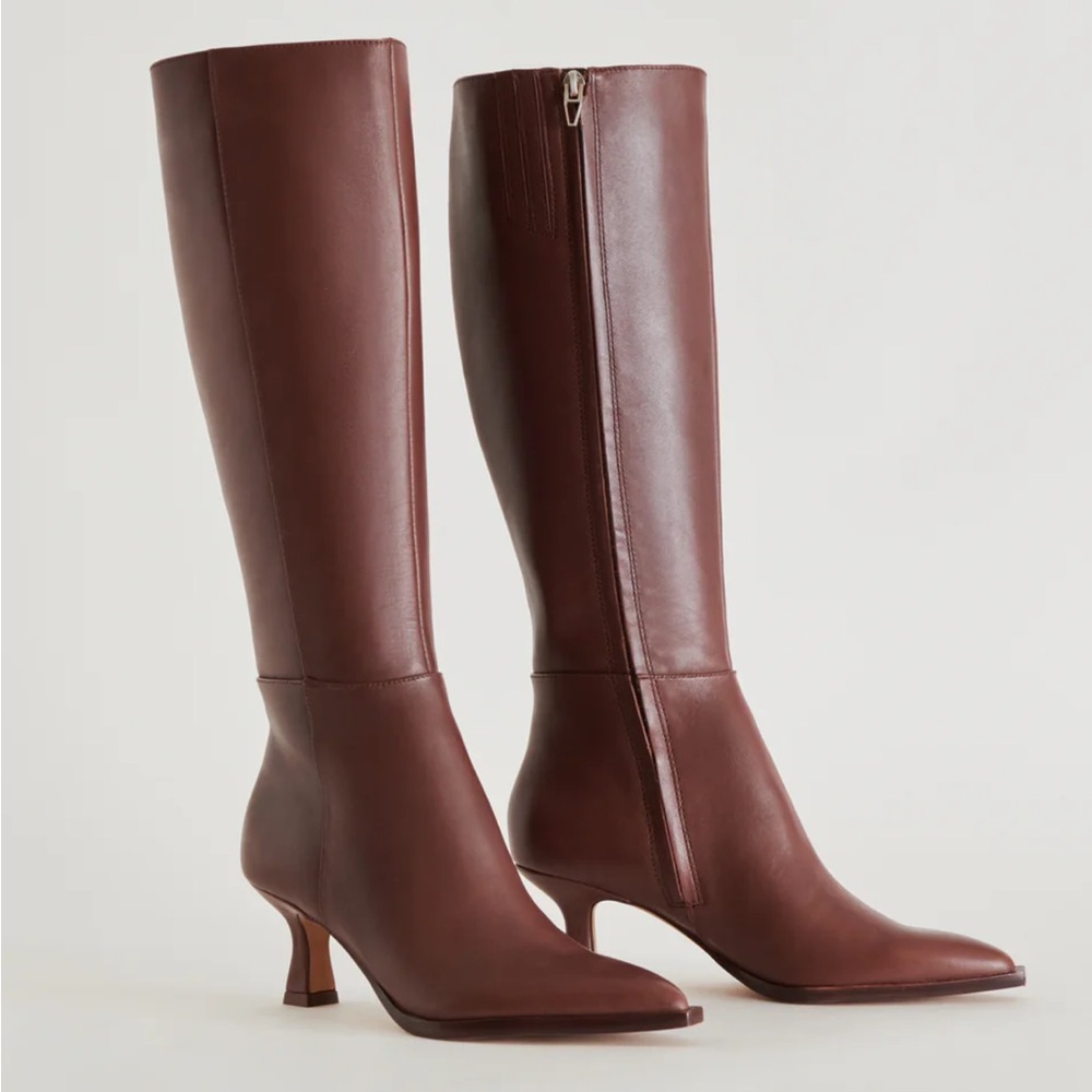 Brand New Dolce Vita Auggie Heeled Leather Boots in Chocolate size 6.5